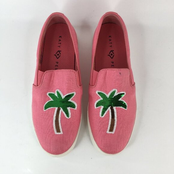 KATY PERRY The Kerry Canvas Slip-On Pink Palm Tree Sneaker Size 7M - Picture 3 of 15
